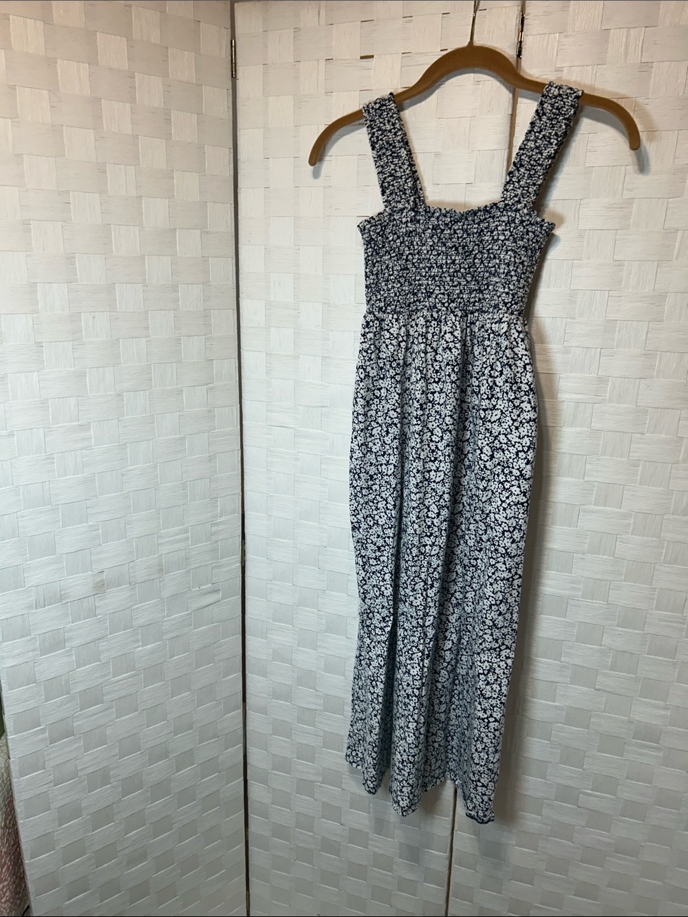 Old Navy Blue and White Floral Smocked Midi Dress